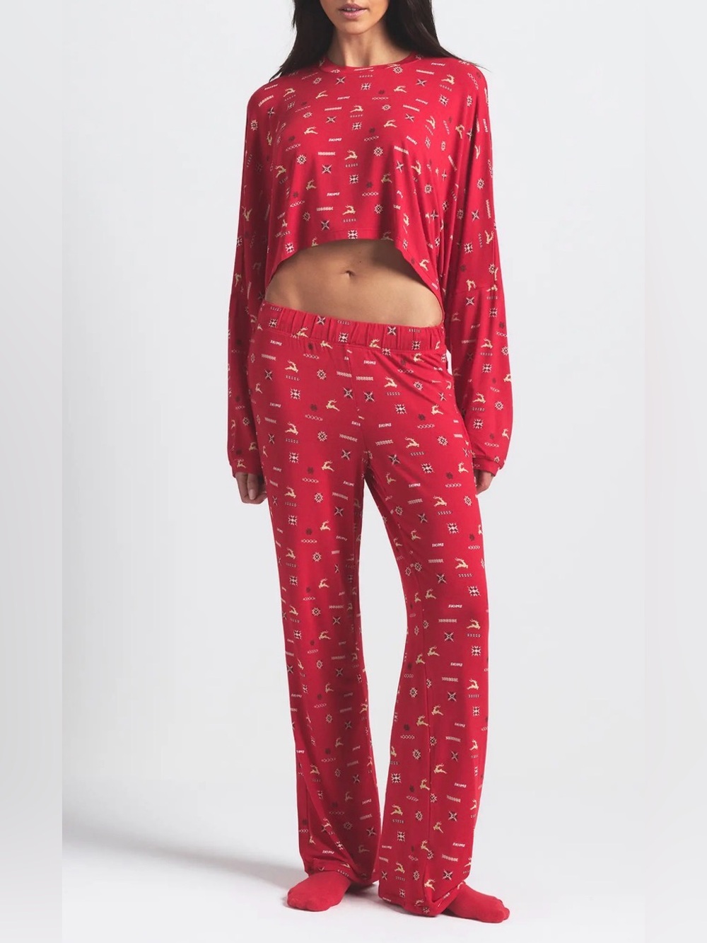 SKIMS Christmas Long-Sleeve Crop Pajama Set
